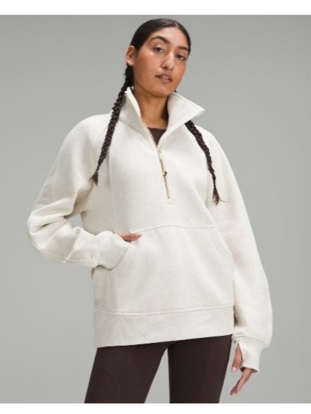Lululemon Scuba Oversized Funnel-Neck Half Zip *Long Heathered Bone/Gold, XL/XXL